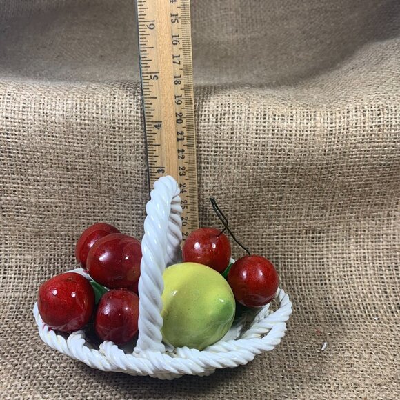 Vintage Ceramic Laced Fruit Basket 4.5" Oval Lemon Cherries Made in Italy - Picture 9 of 11